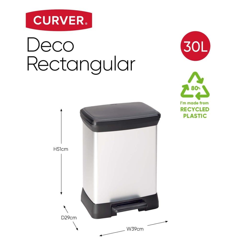 Curver Pedal Bin Deco Rectangular 30L Silver