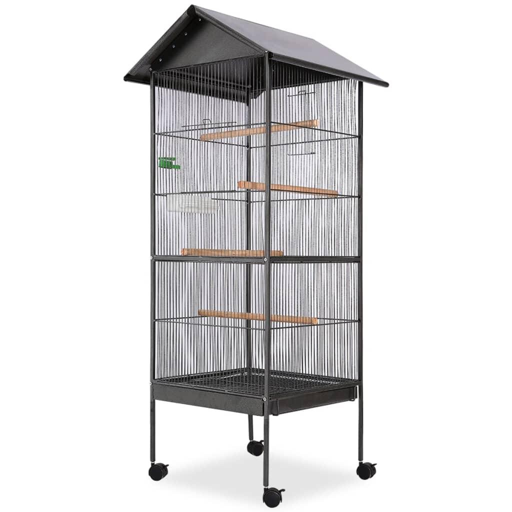 Trendyproduct.co.uk Bird Cage With Roof 66X66X155 Cm Steel vidaXL Animals & Pet Supplies Animals & Pet Supplies > Pet Supplies > Bird Supplies > Bird Cages & Stands Bird Cages & Stands Bird Supplies Black parcel Pet Supplies vidaXL