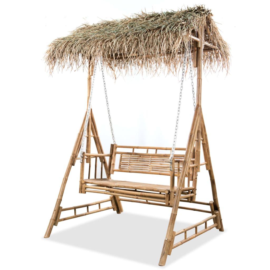 2-Seater Swing Bench With Palm Leaves Bamboo 202 Cm