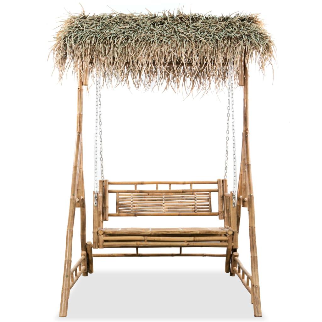 2-Seater Swing Bench With Palm Leaves Bamboo 202 Cm