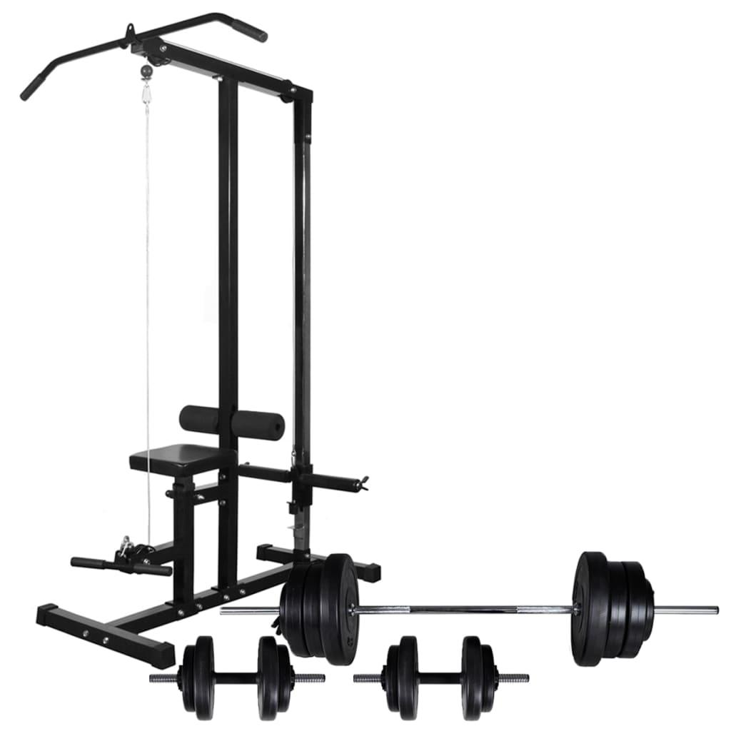 Power Tower With Barbell And Dumbbell Set