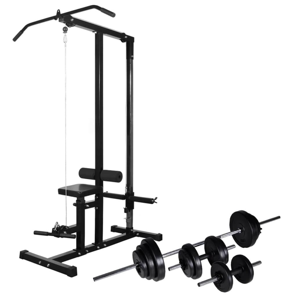 Power Tower With Barbell And Dumbbell Set