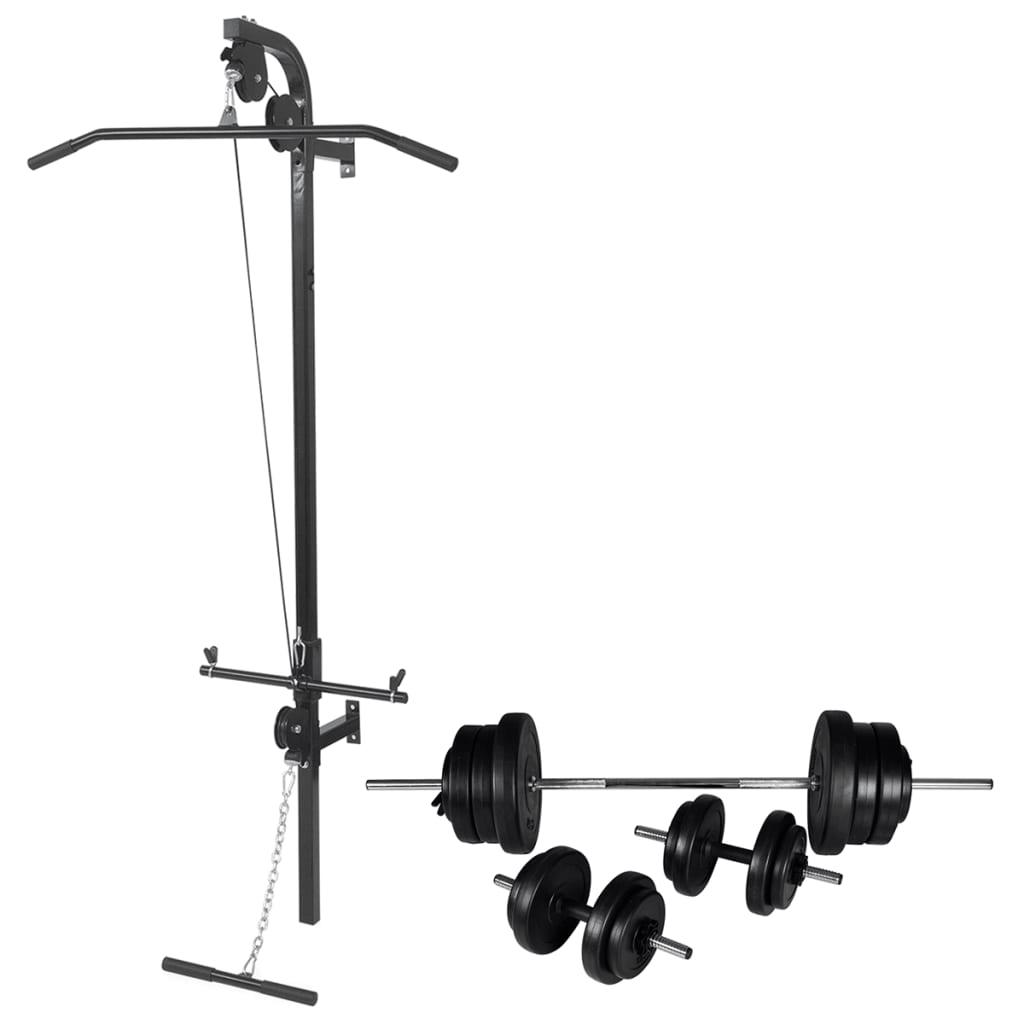 Wall-Mounted Power Tower With Barbell And Dumbbell Set