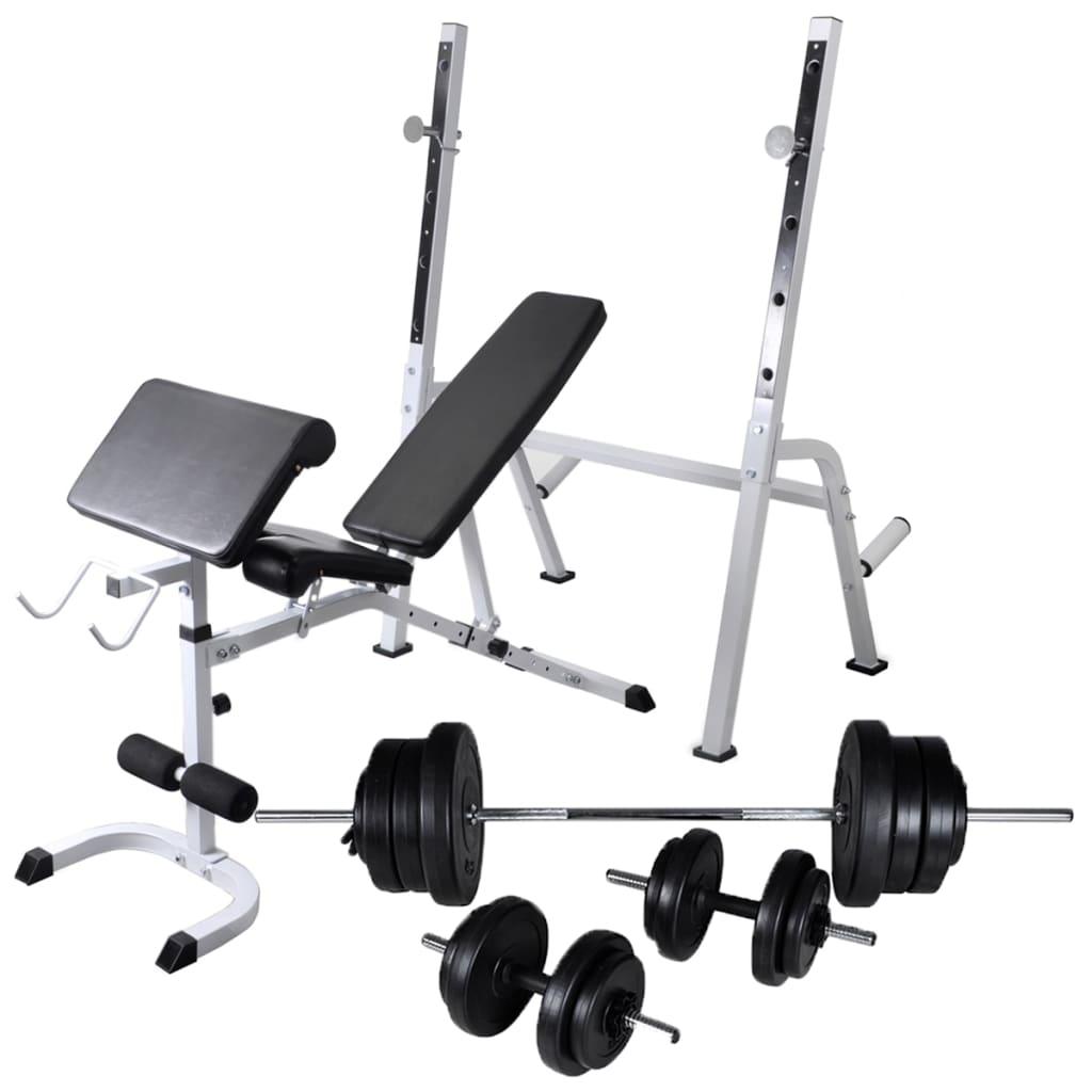 Workout Bench With Weight Rack, Barbell And Dumbbell Set 60.5Kg