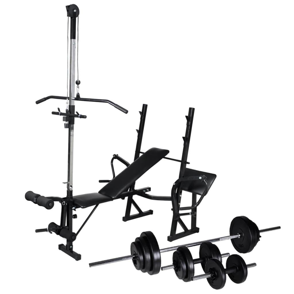 Workout Bench With Weight Rack, Barbell And Dumbbell Set 30.5Kg