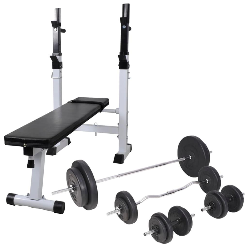 Workout Bench With Weight Rack, Barbell And Dumbbell Set