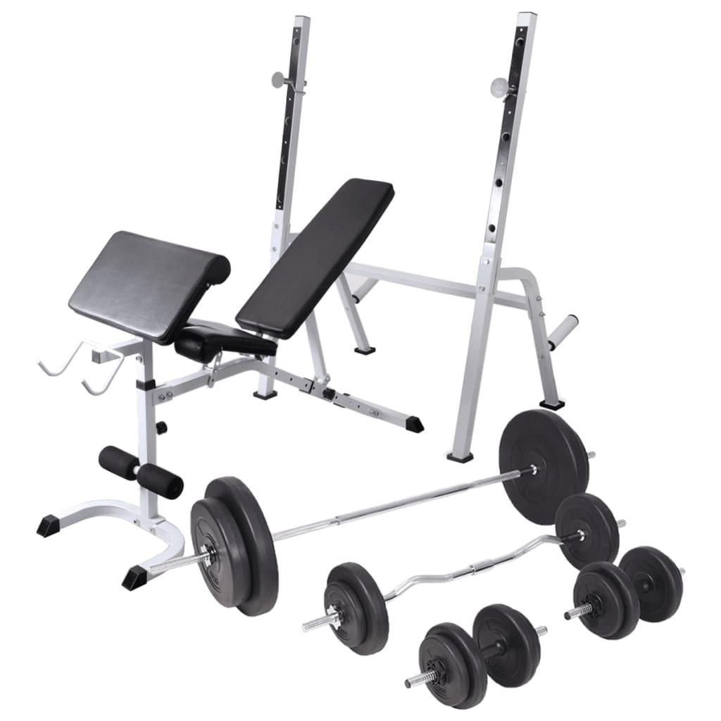 Workout Bench With Weight Rack, Barbell And Dumbbell Set 60.5Kg