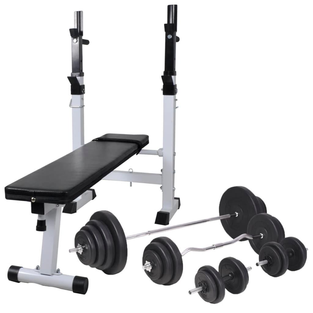 Workout Bench With Weight Rack, Barbell And Dumbbell Set