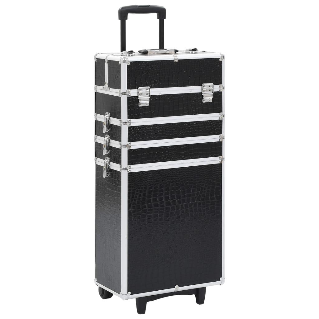 Make-Up Trolley Aluminium Black With Crocodile Pattern