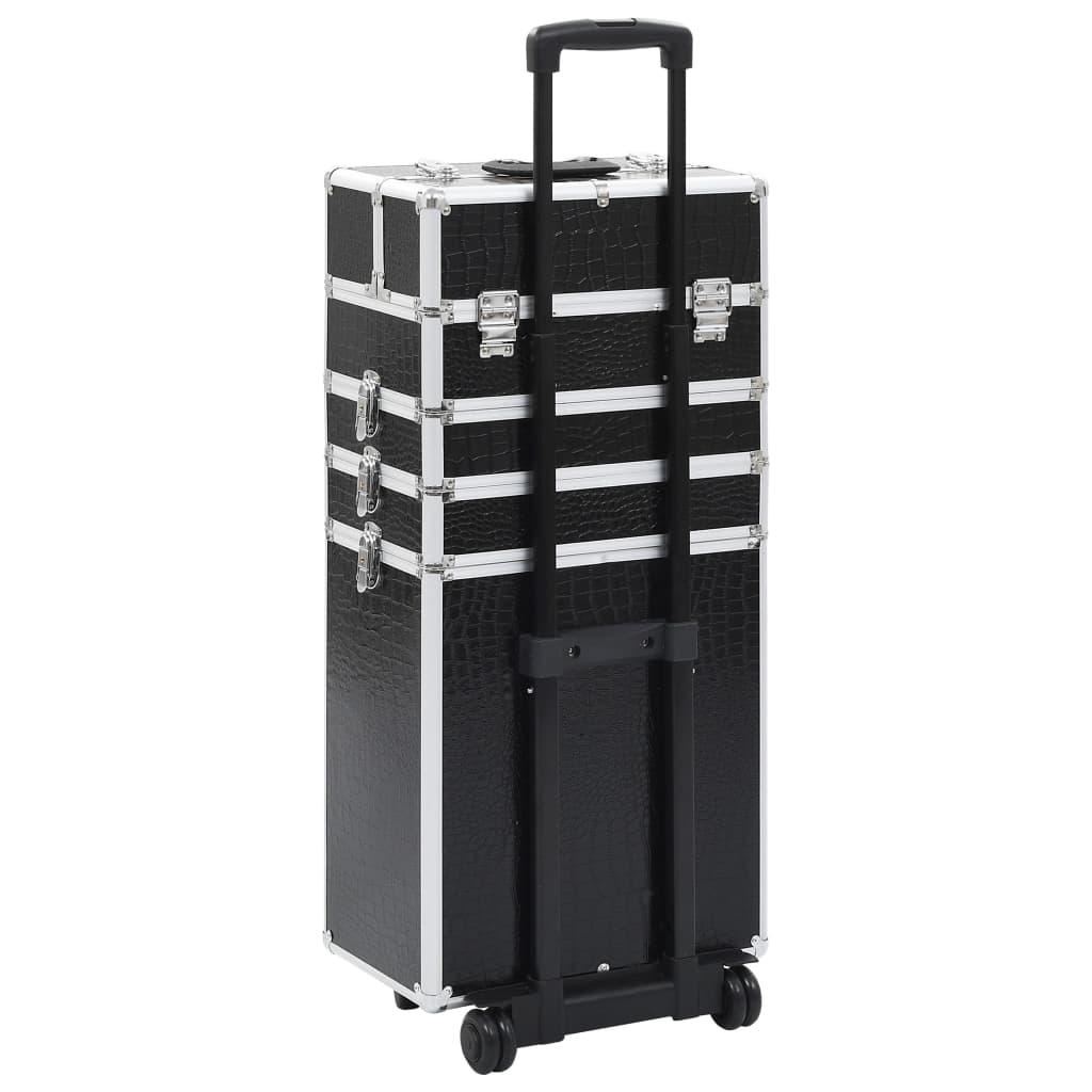 Make-Up Trolley Aluminium Black With Crocodile Pattern