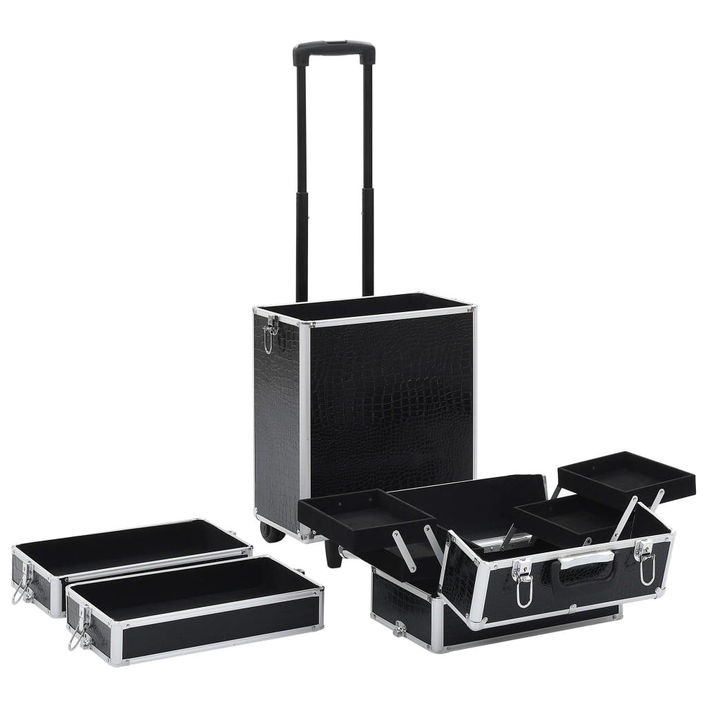 Make-Up Trolley Aluminium Black With Crocodile Pattern