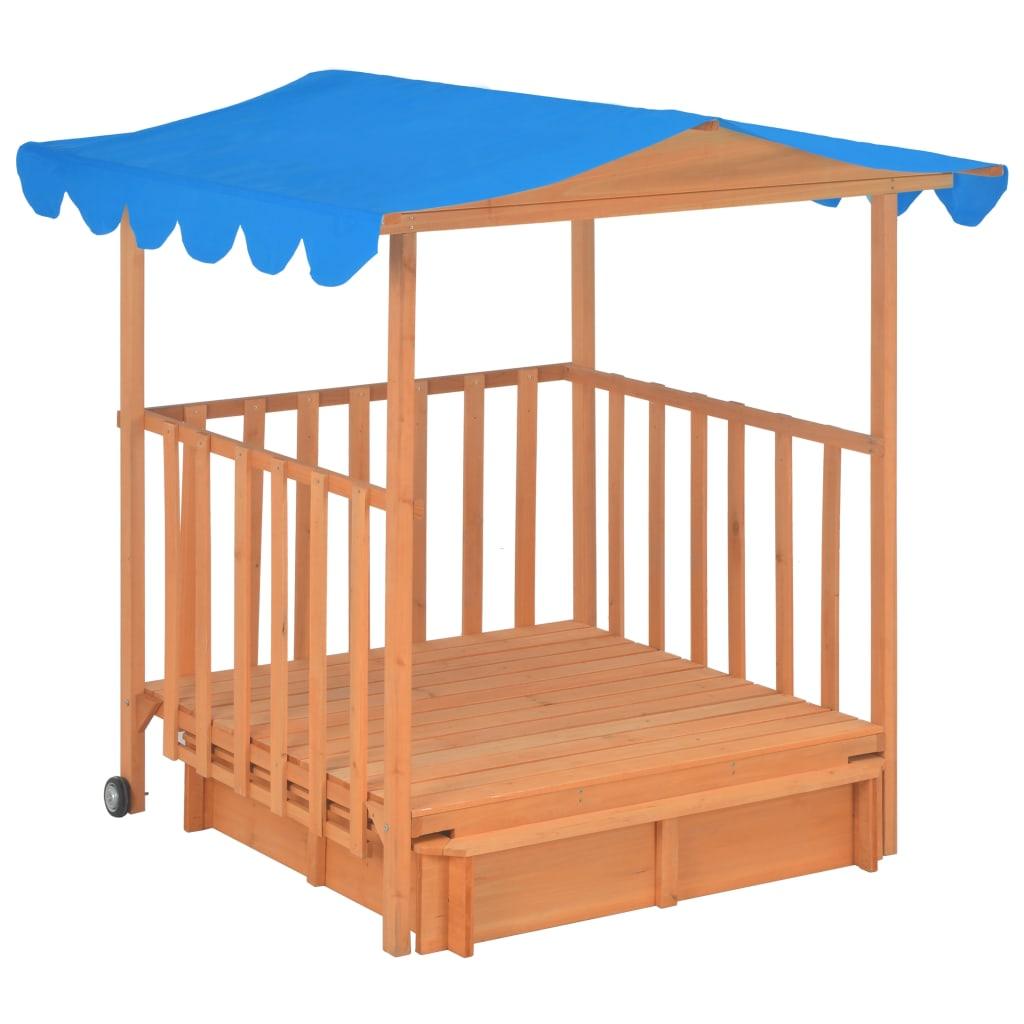 Kids Playhouse With Sandbox Fir Wood Blue Uv50