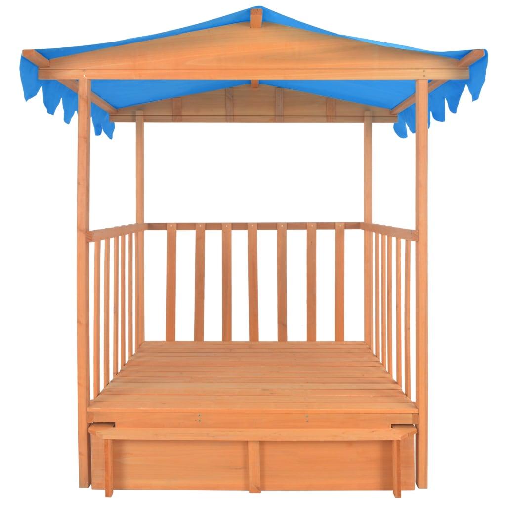 Kids Playhouse With Sandbox Fir Wood Blue Uv50