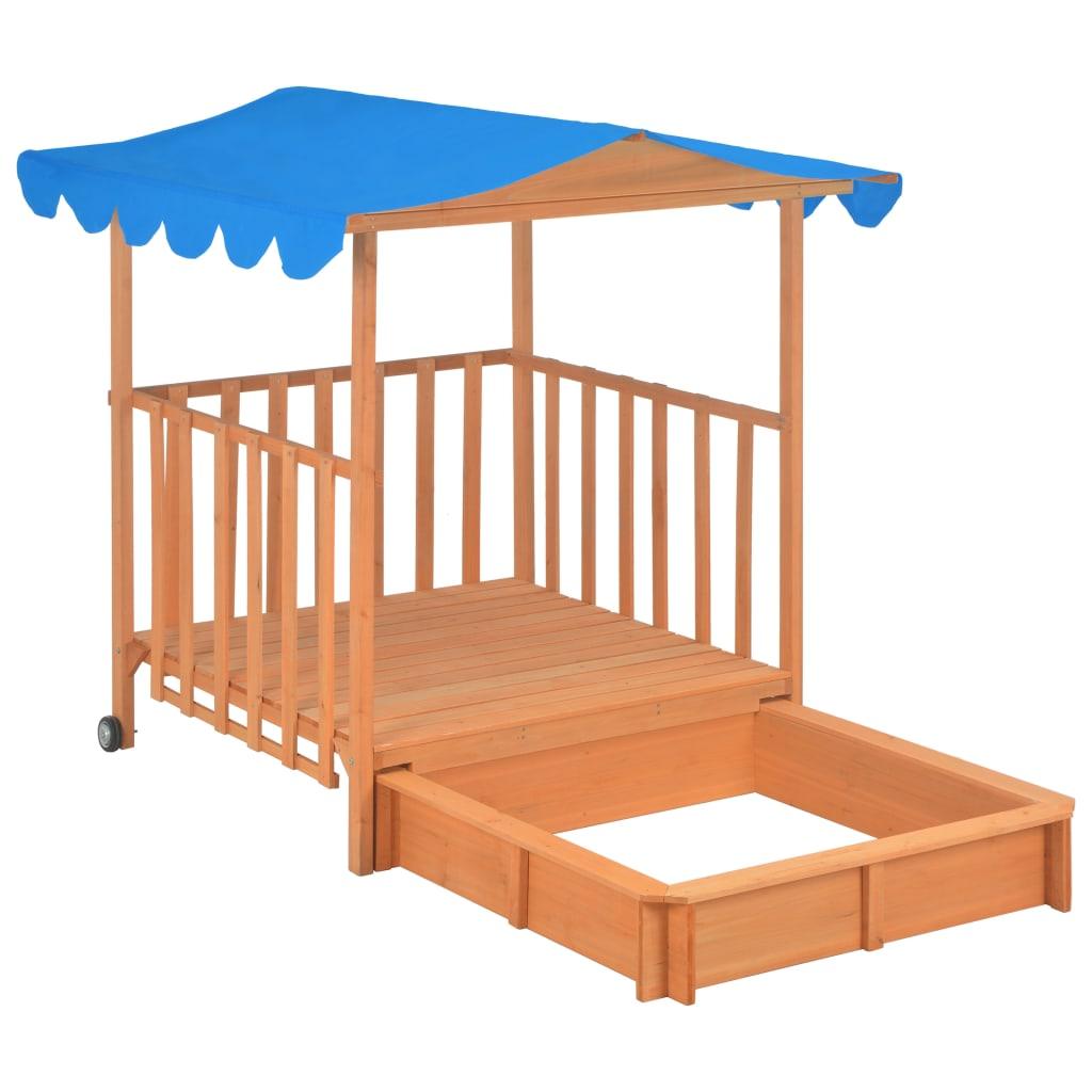 Kids Playhouse With Sandbox Fir Wood Blue Uv50