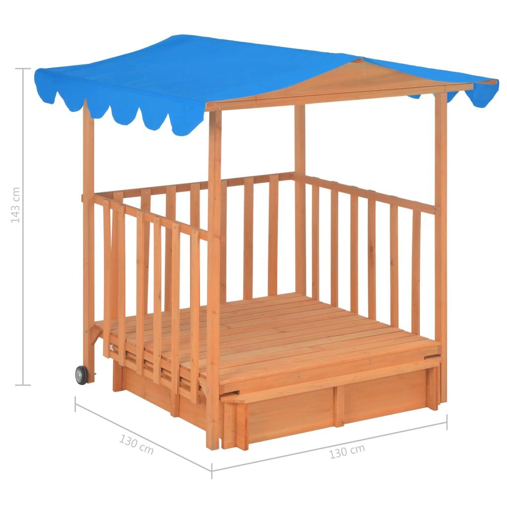 Kids Playhouse With Sandbox Fir Wood Blue Uv50