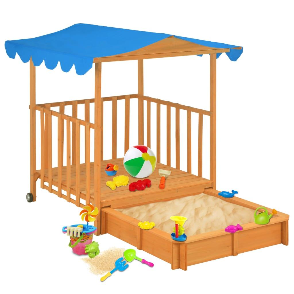 Kids Playhouse With Sandbox Fir Wood Blue Uv50