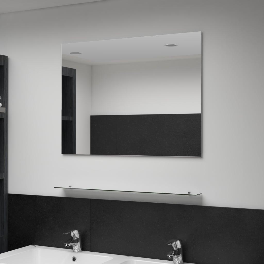 Wall Mirror With Shelf 50X60 Cm Tempered Glass