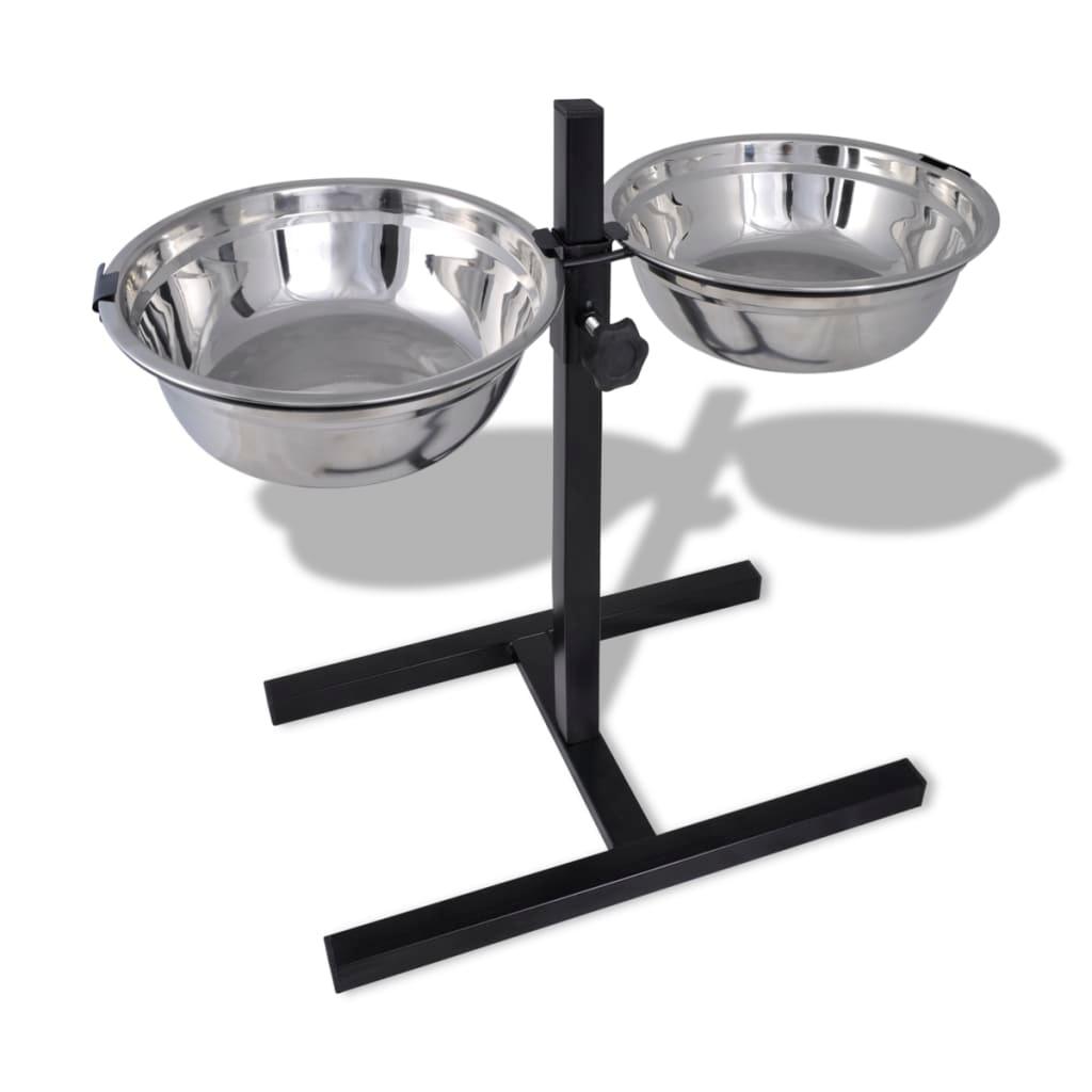 Adjustable Double Diner Pet Dog Feeding Stand & 2 X 1.6L Stainless Steel Bowls