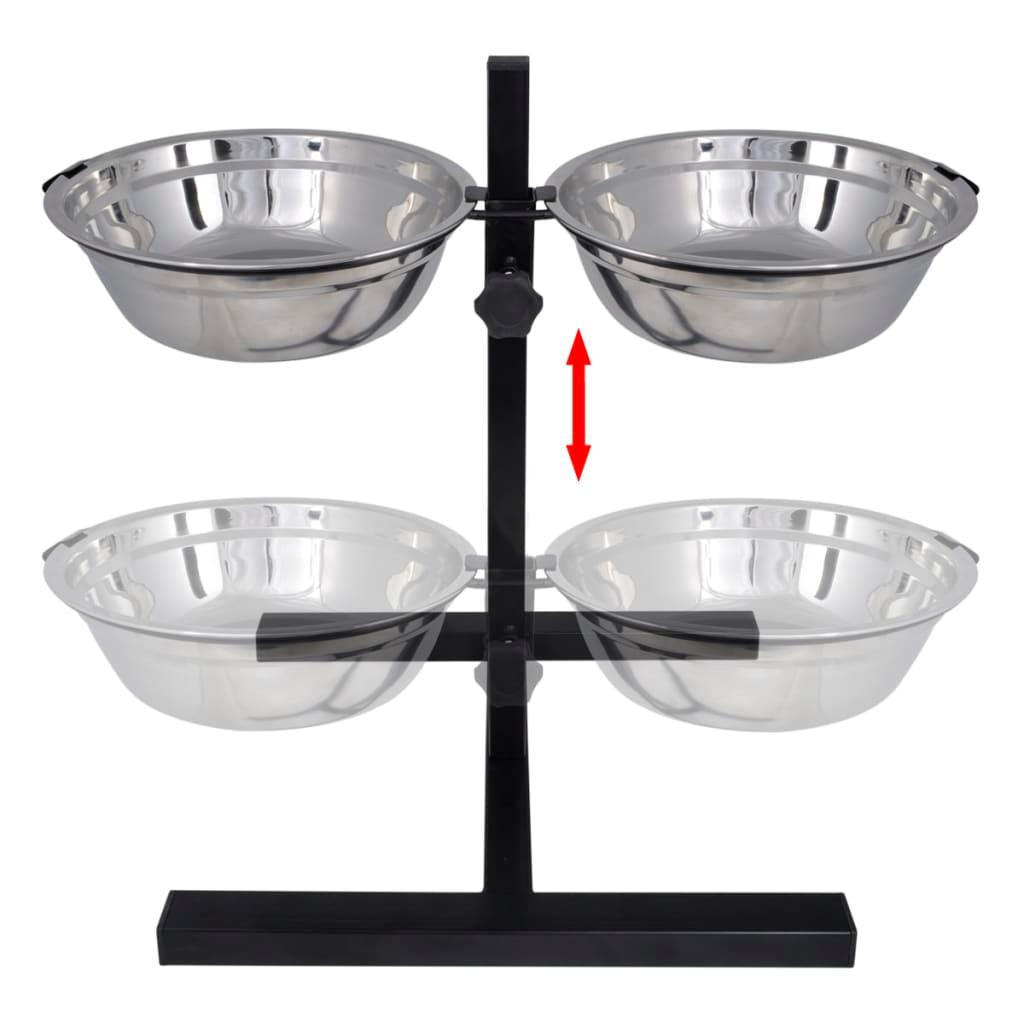 Adjustable Double Diner Pet Dog Feeding Stand & 2 X 1.6L Stainless Steel Bowls