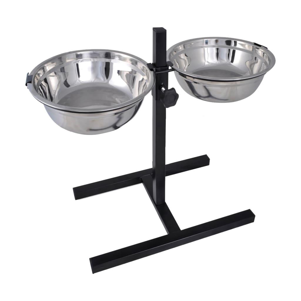 Adjustable Double Diner Pet Dog Feeding Stand & 2 X 1.6L Stainless Steel Bowls