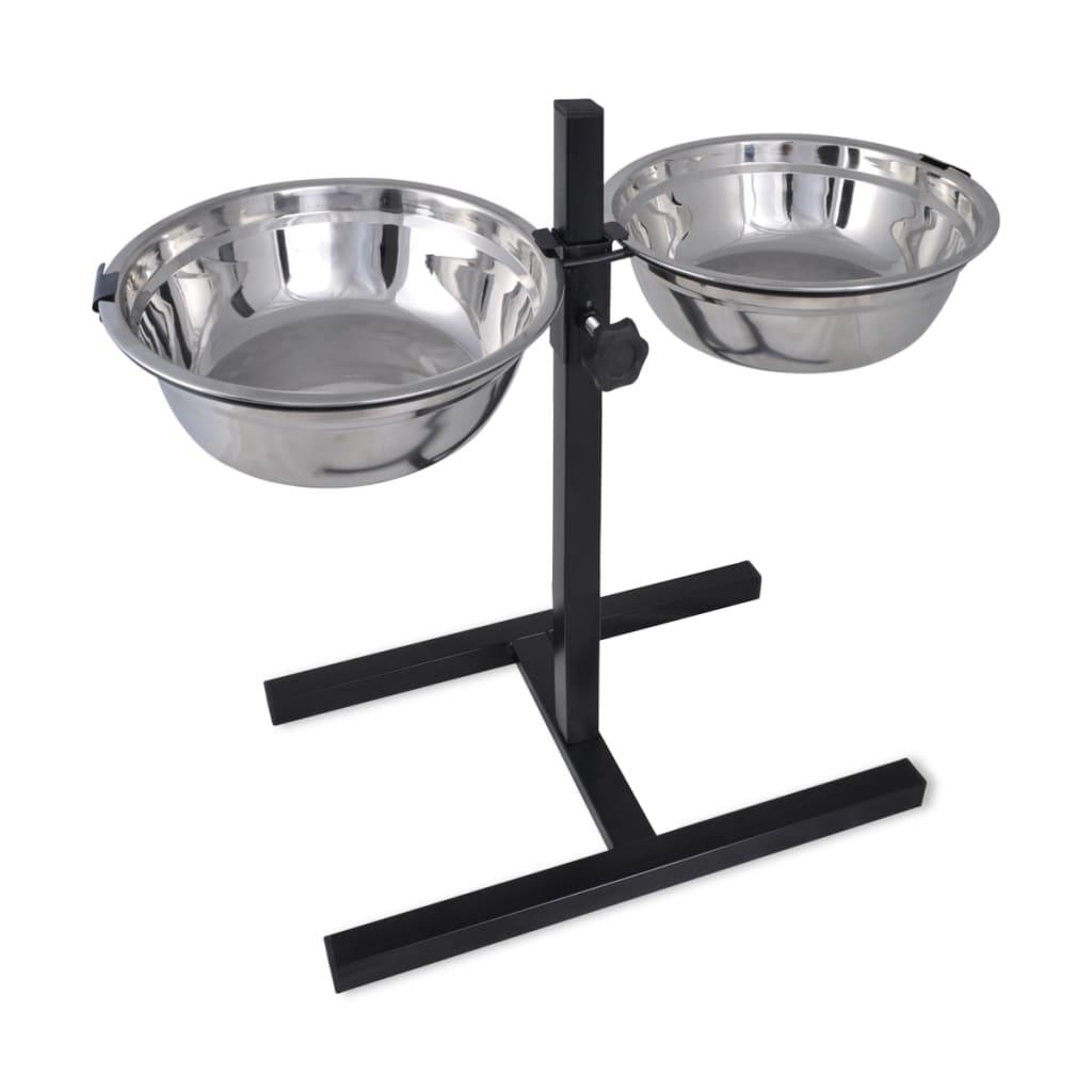 Adjustable Double Diner Pet Dog Feeding Stand & 2 X 1.6L Stainless Steel Bowls