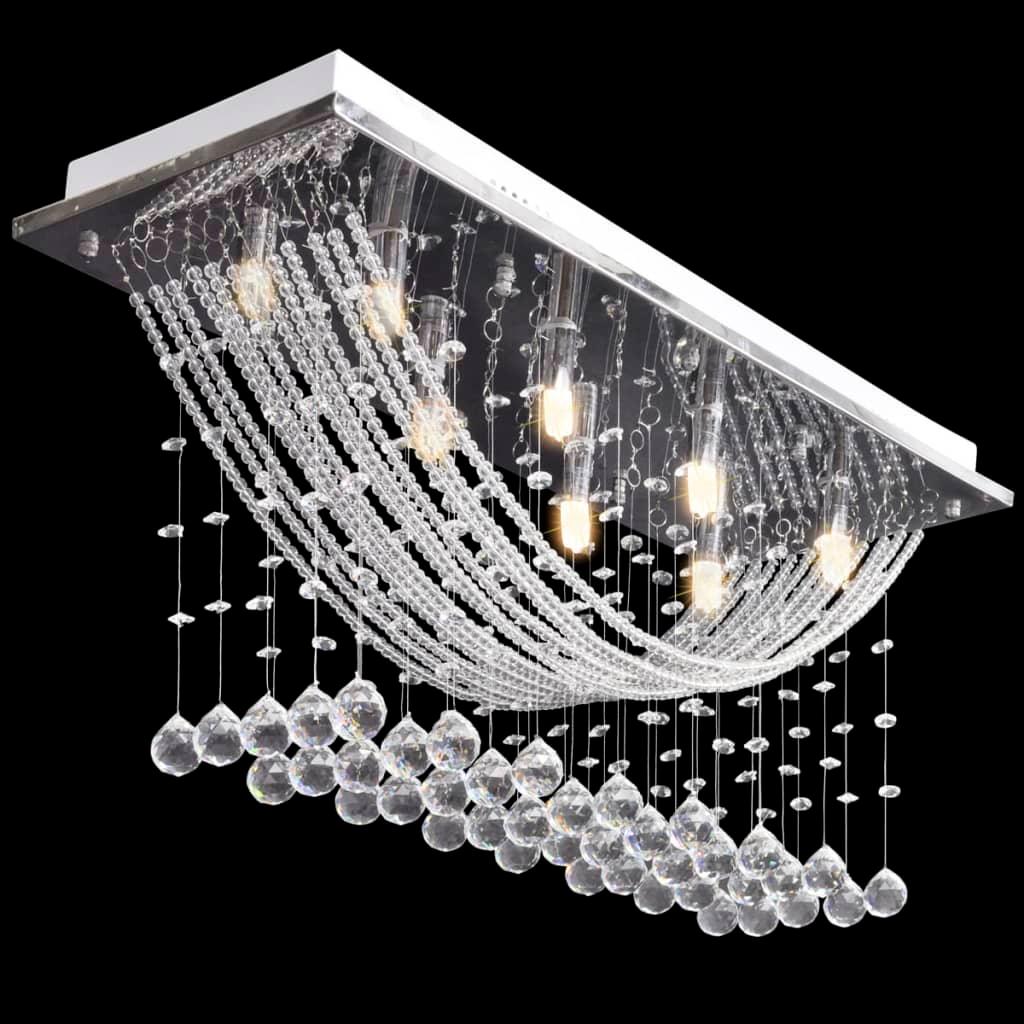 White Ceiling Lamp With Glittering Glass Crystal Beads 8 X G9 29 Cm