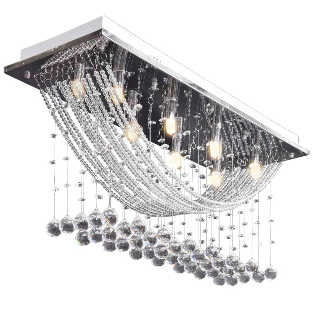 White Ceiling Lamp With Glittering Glass Crystal Beads 8 X G9 29 Cm