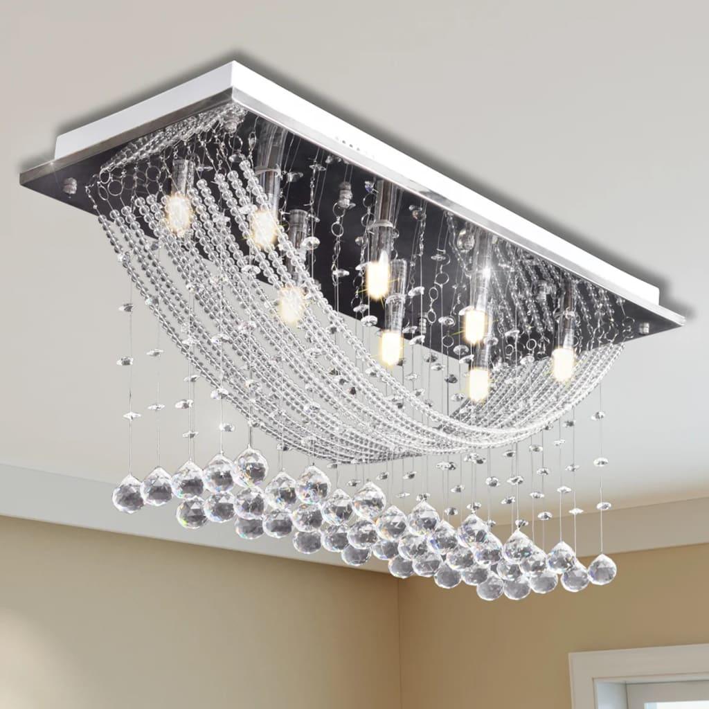 White Ceiling Lamp With Glittering Glass Crystal Beads 8 X G9 29 Cm