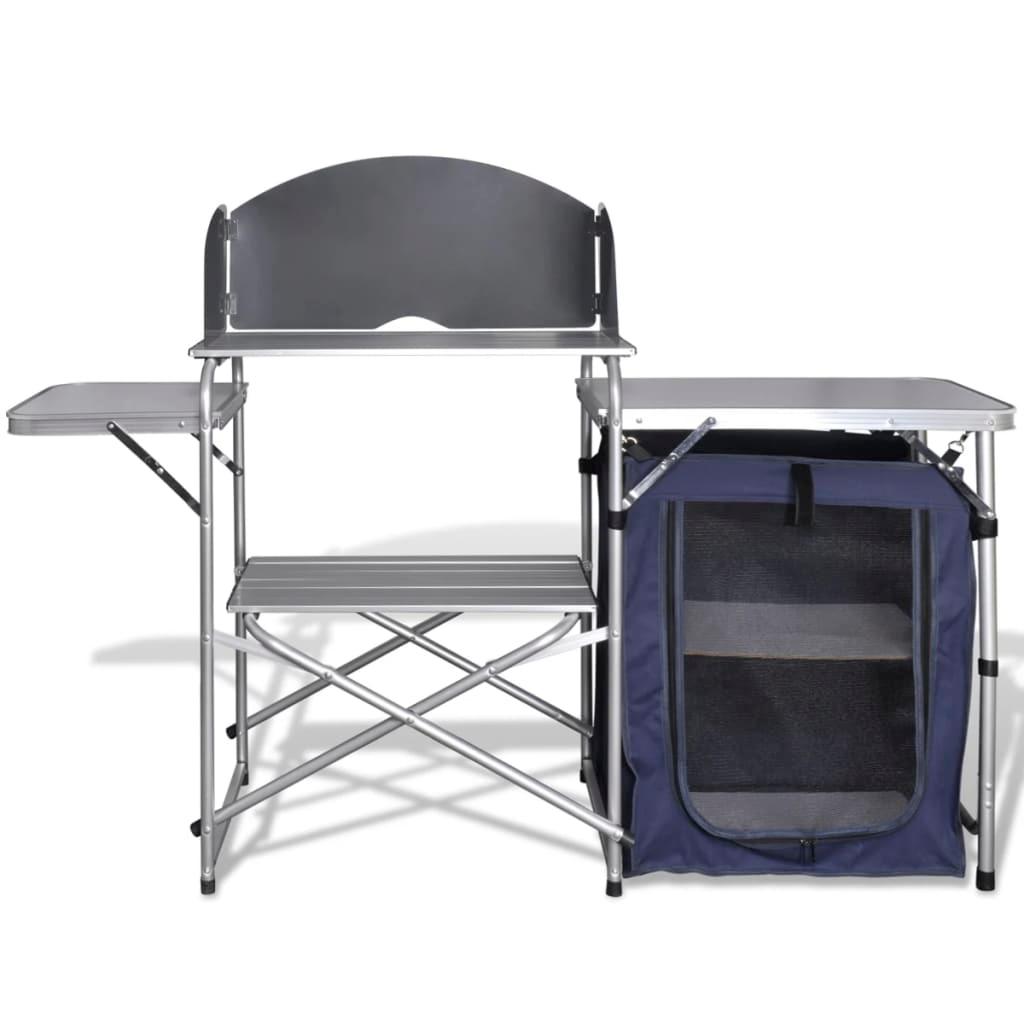 Foldable Camping Kitchen Unit With Windshield Aluminium