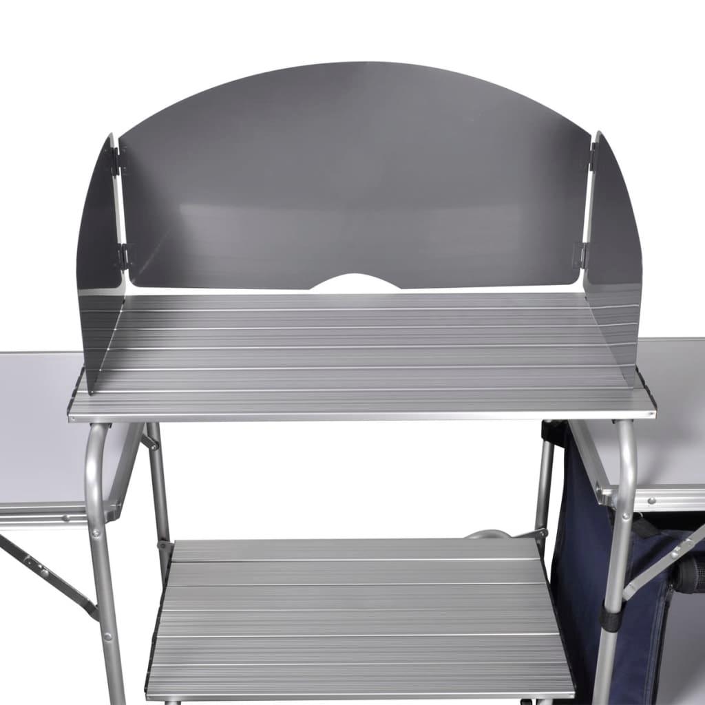 Foldable Camping Kitchen Unit With Windshield Aluminium