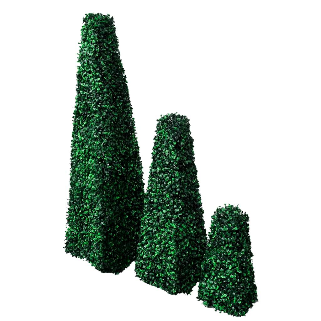 Set Of 3 Artificial Boxwood Pyramid Topiary