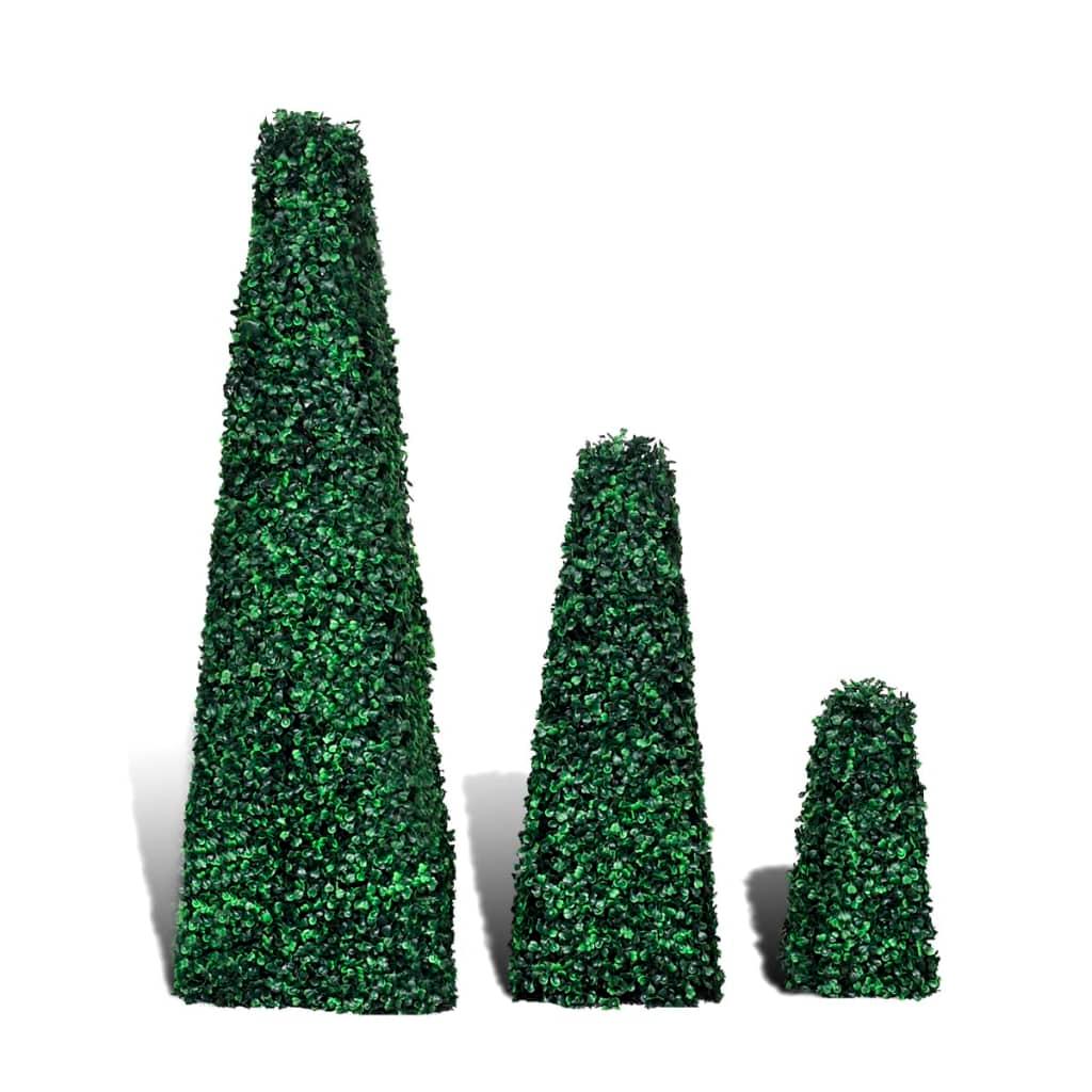 Set Of 3 Artificial Boxwood Pyramid Topiary