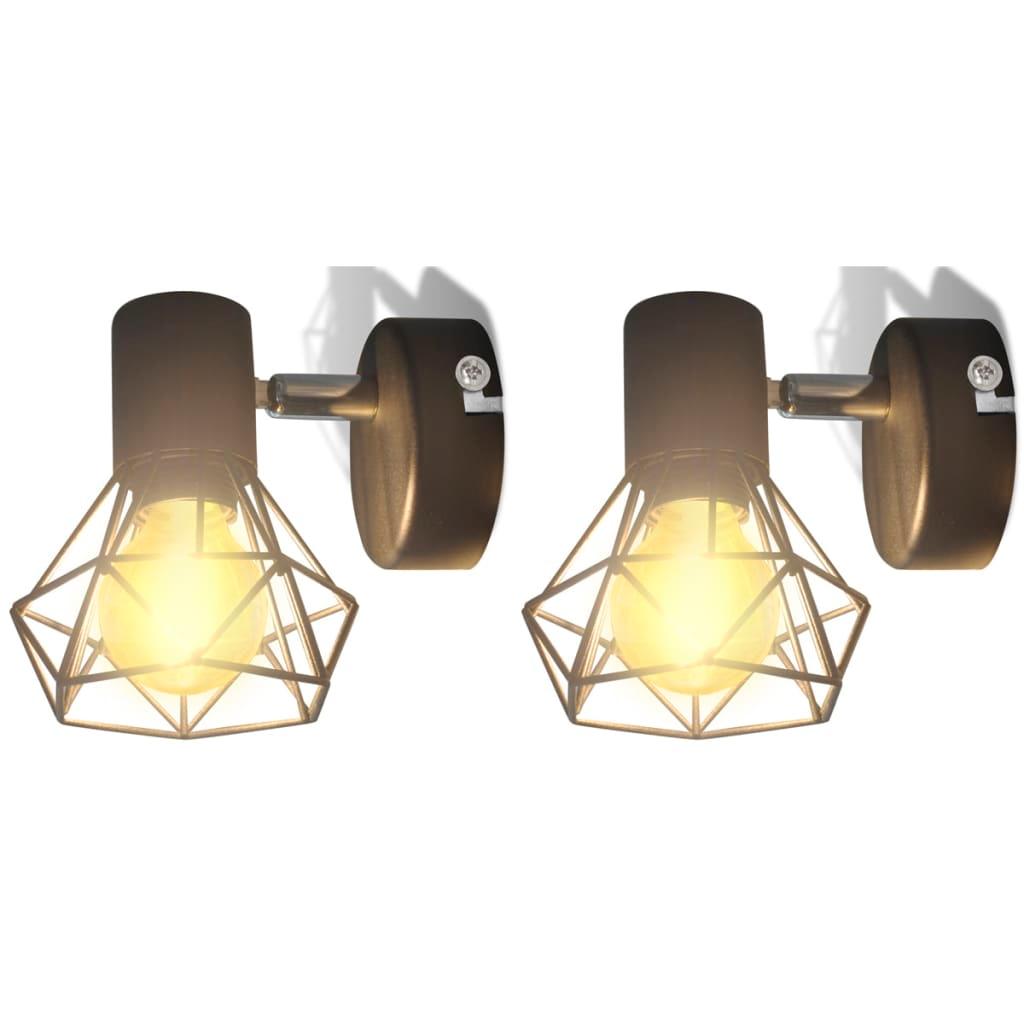 2 Black Industrial Style Wire Frame Wall Sconce With Led Filament Bulb