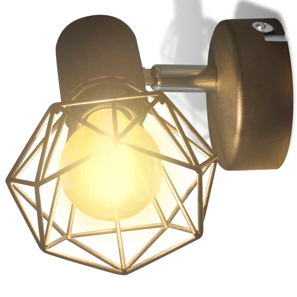 2 Black Industrial Style Wire Frame Wall Sconce With Led Filament Bulb