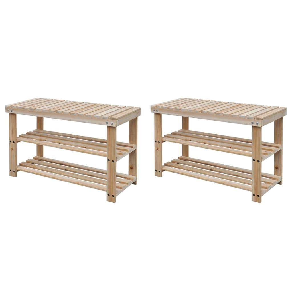 2-In-1 Shoe Rack With Bench Top 2 Pcs Solid Wood