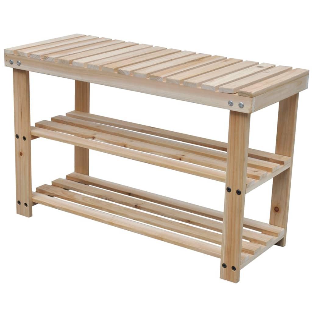 2-In-1 Shoe Rack With Bench Top 2 Pcs Solid Wood