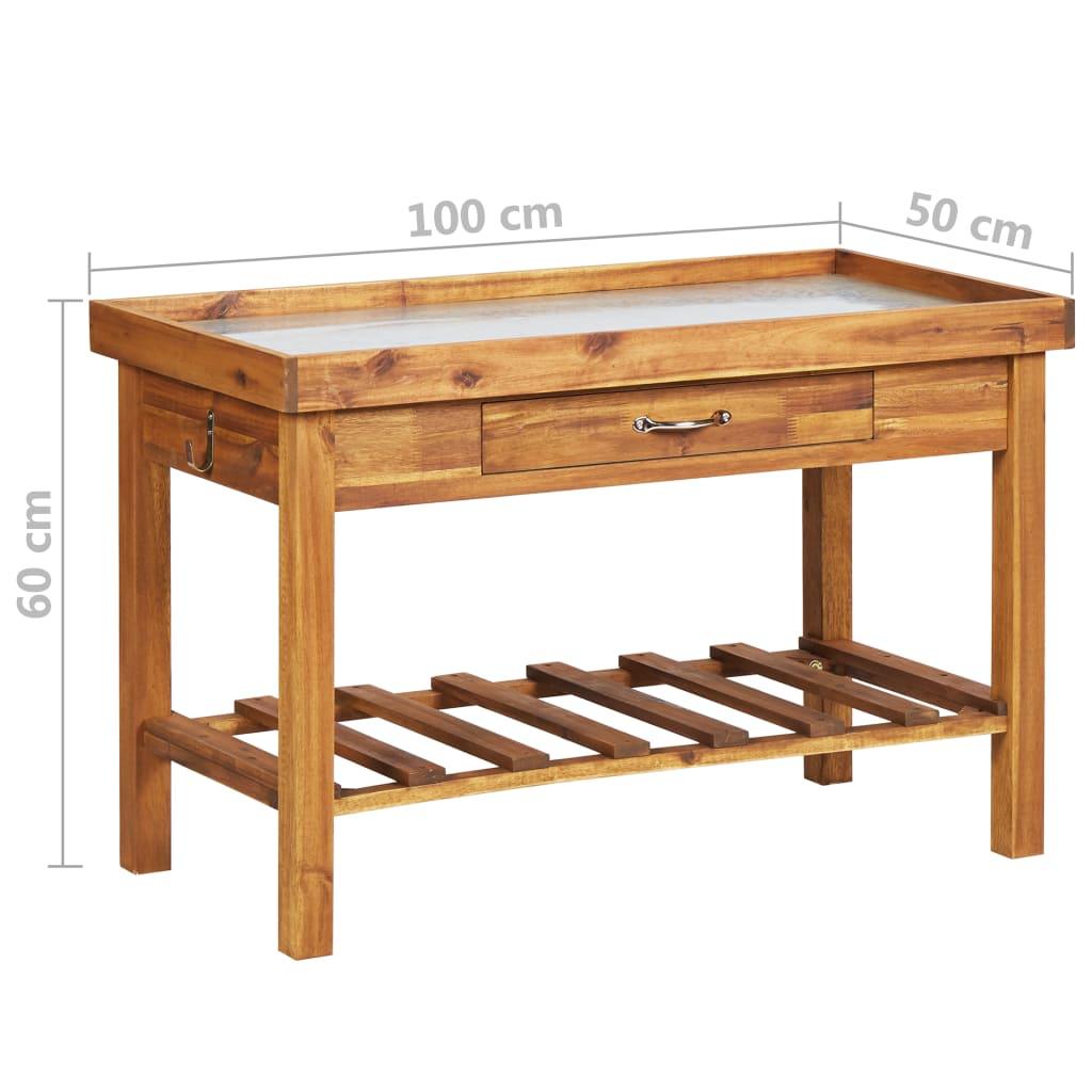 Garden Work Bench With Zinc Top Solid Acacia Wood