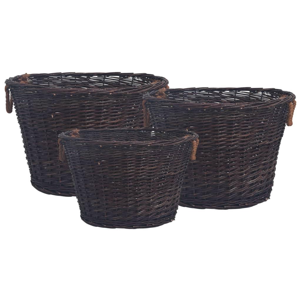 3 Piece Stackable Firewood Basket Set Dark Brown Willow