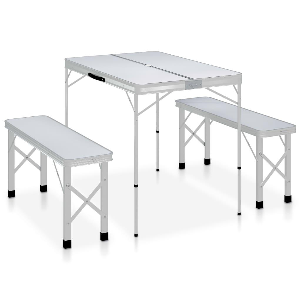 Folding Camping Table With 2 Benches Aluminium