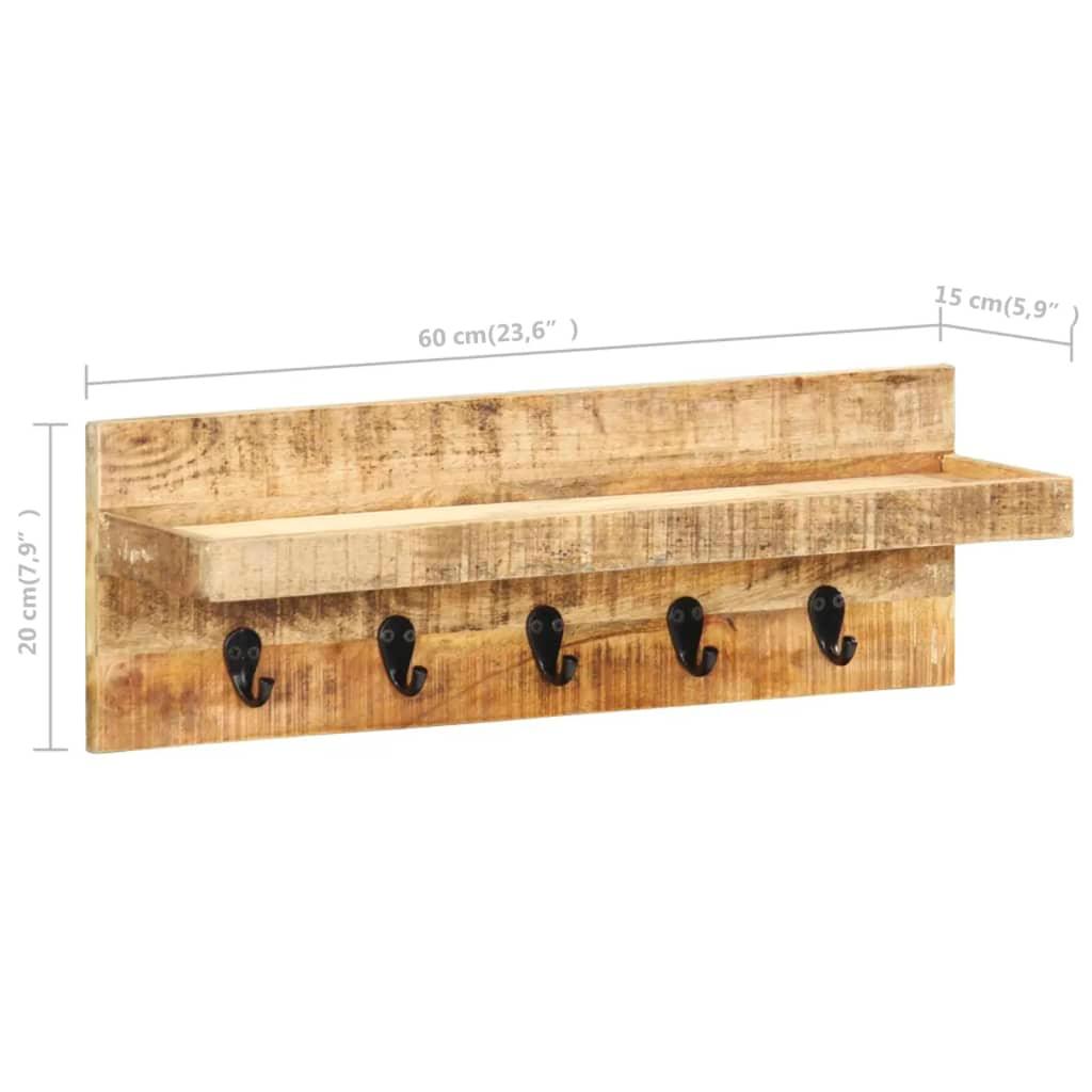 Wall Mounted Coat Rack 60X15X20 Cm Solid Rough Mango Wood