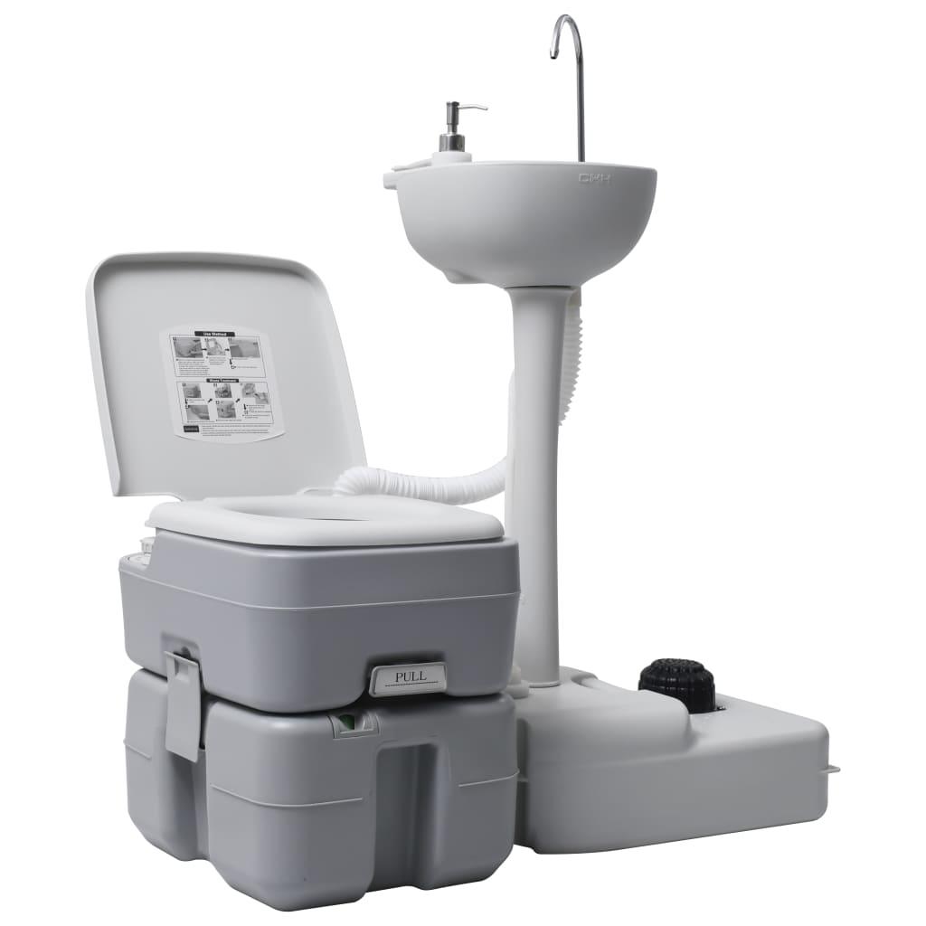 Portable Camping Toilet And Handwash Stand Set Grey