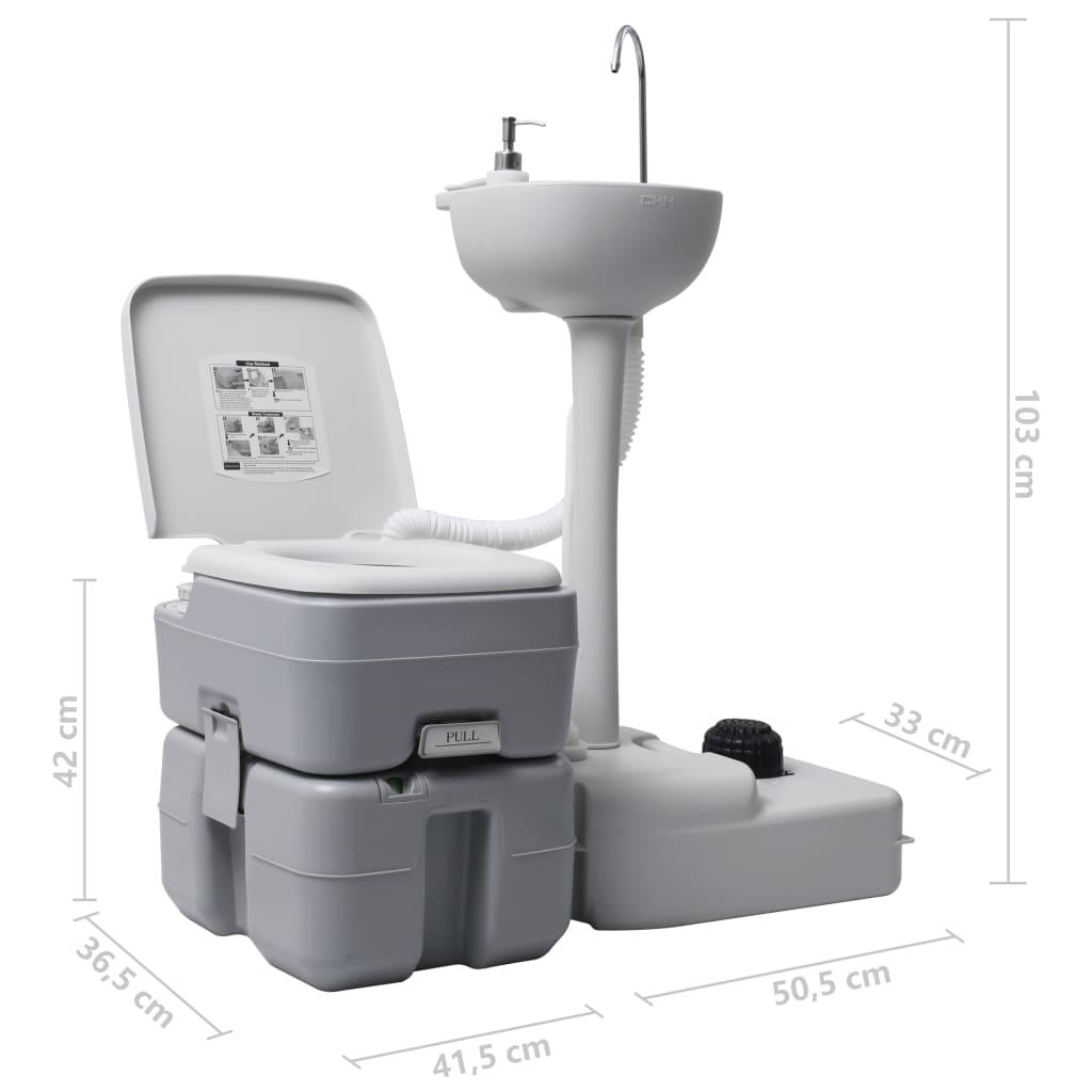 Portable Camping Toilet And Handwash Stand Set Grey