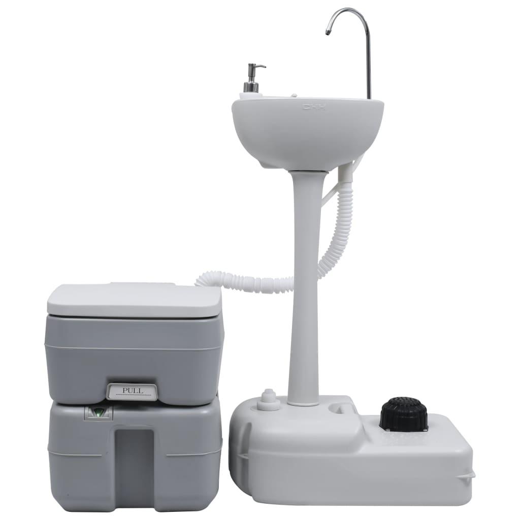 Portable Camping Toilet And Handwash Stand Set Grey