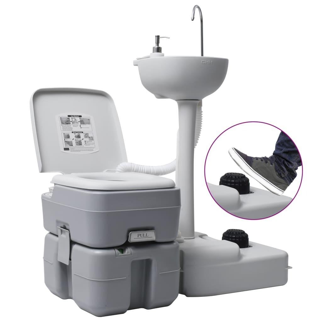 Portable Camping Toilet And Handwash Stand Set Grey