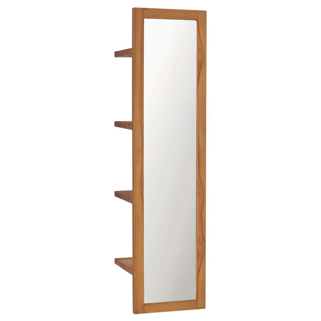 Wall Mirror With Shelves 30X30X120 Cm Solid Teak Wood