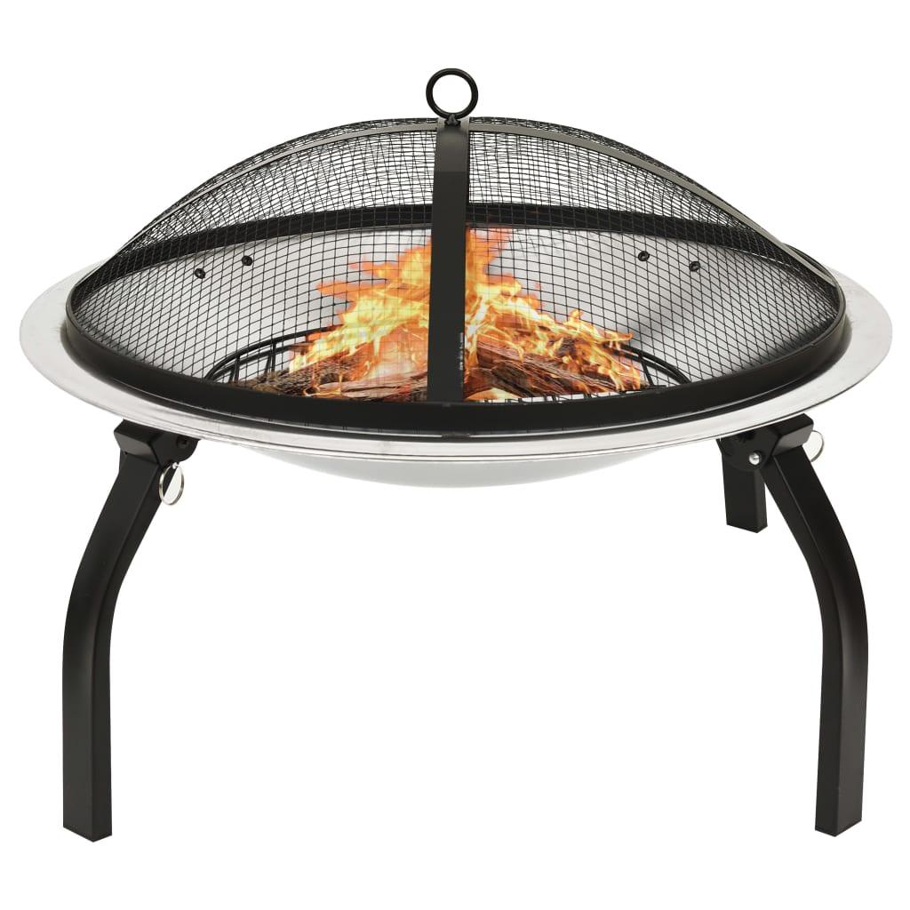 2-In-1 Fire Pit And Bbq With Poker 56X56X49 Cm Steel