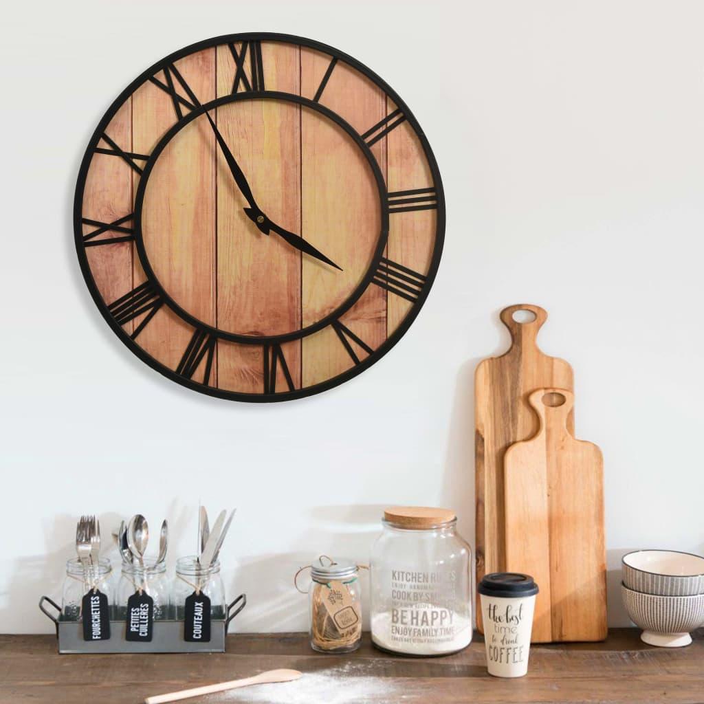 Wall Clock 39 Cm Brown And Black Mdf And Iron