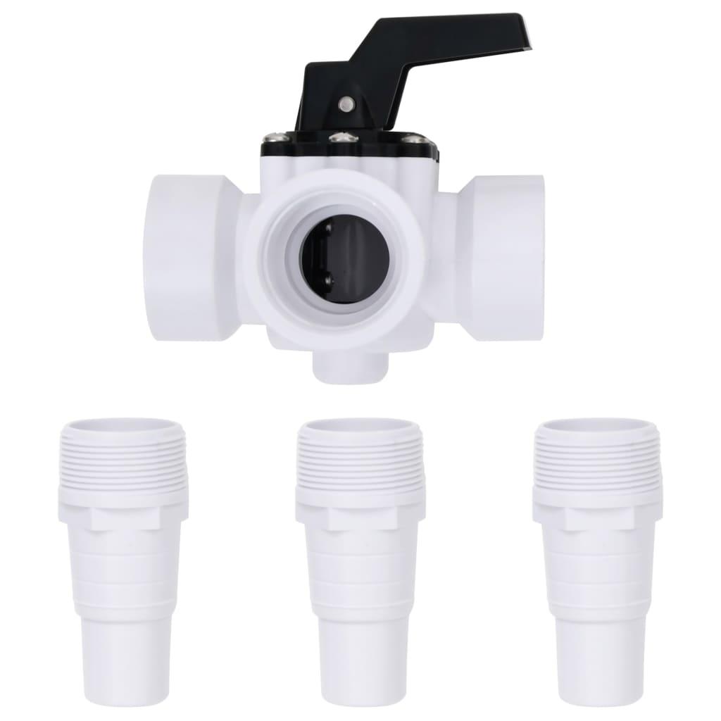 Swimming Pool 3-Way Ball Valve White And Black