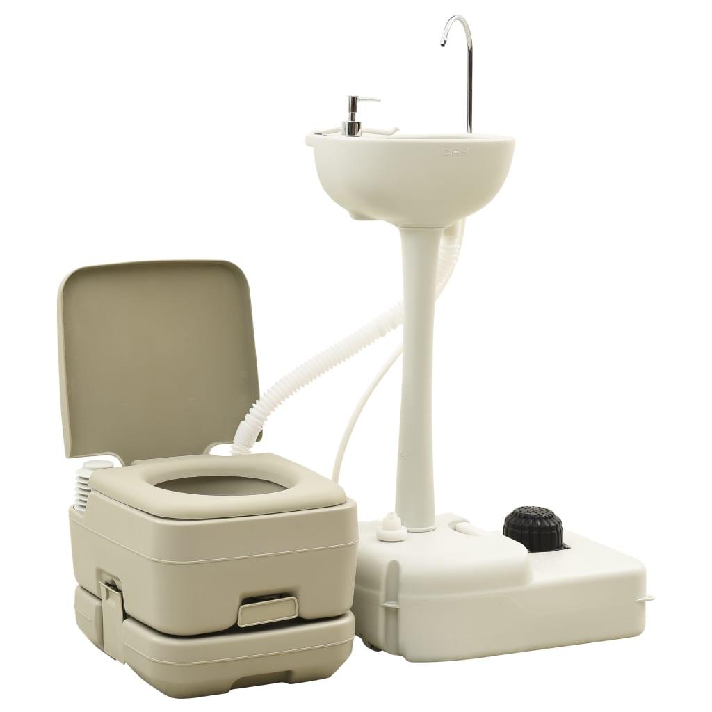 Portable Camping Toilet 10+10L And Handwash Stand 20L Set Grey