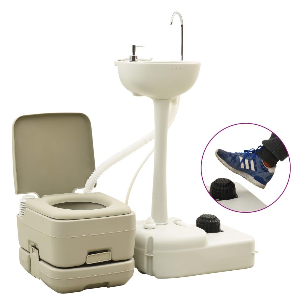 Portable Camping Toilet 10+10L And Handwash Stand 20L Set Grey